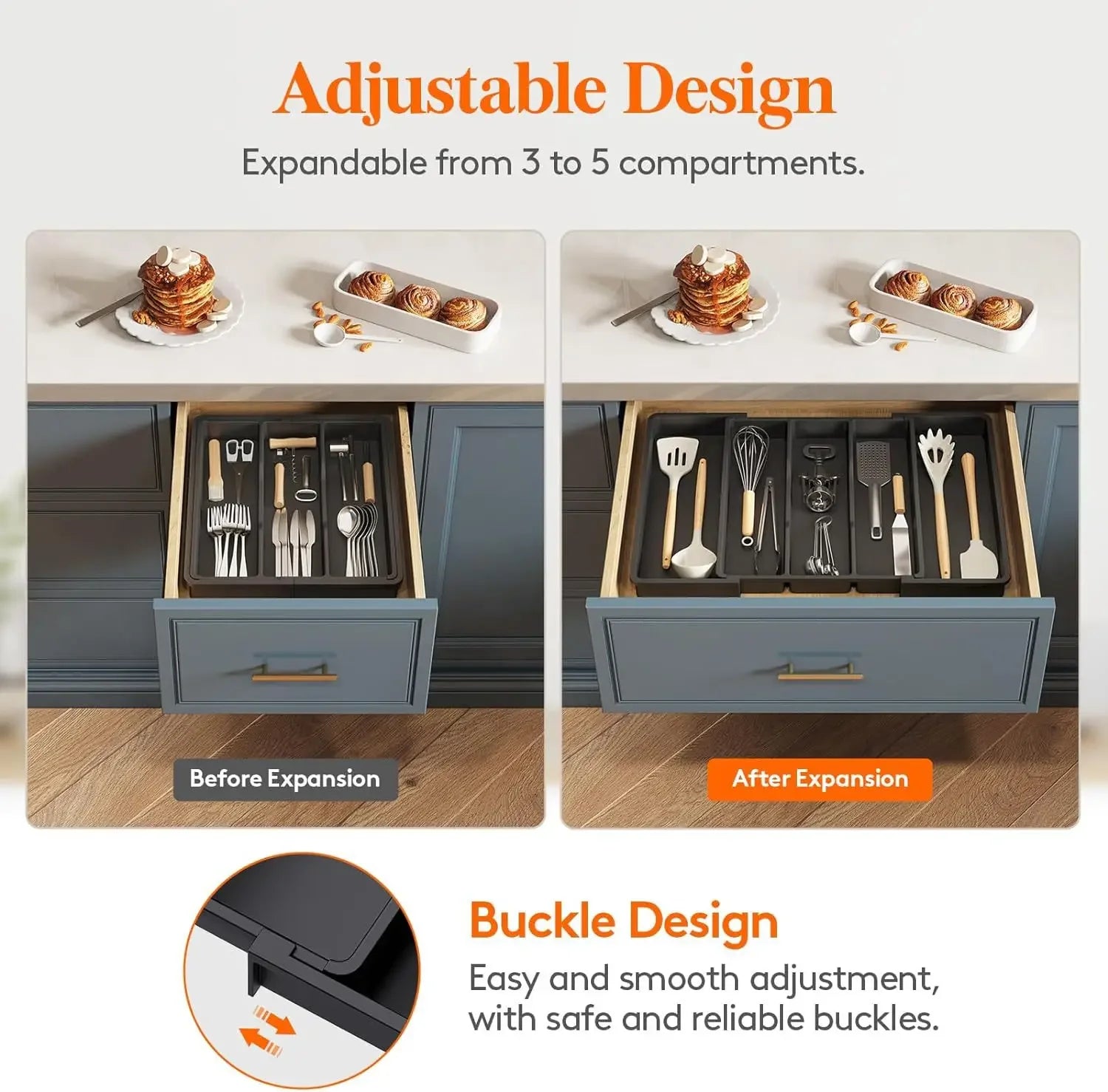 Drawer Organizer for Kitchen Talheres - Expansive and Adjustable Tray for Colheres