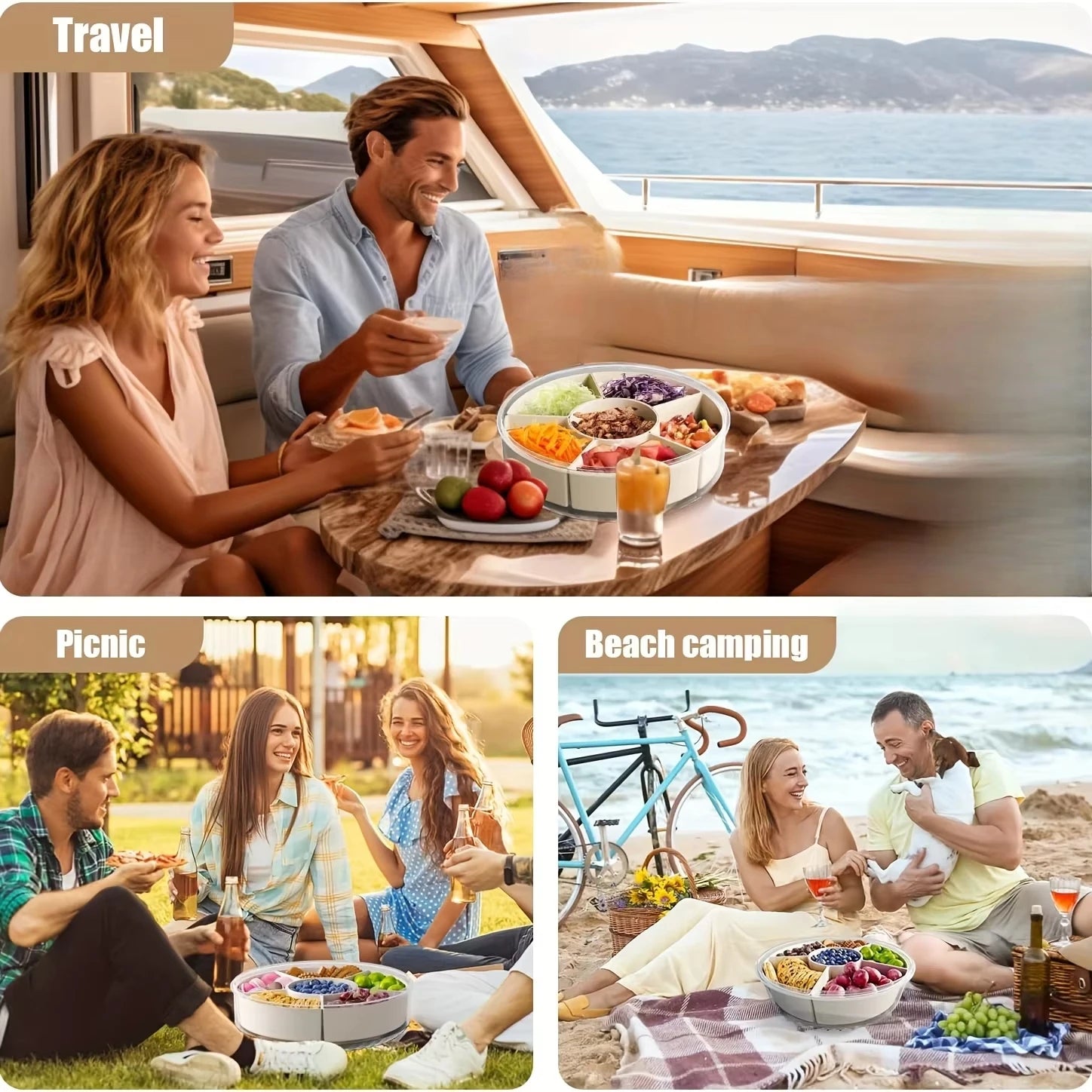 Food storage with 5 compartments, rotating storage container