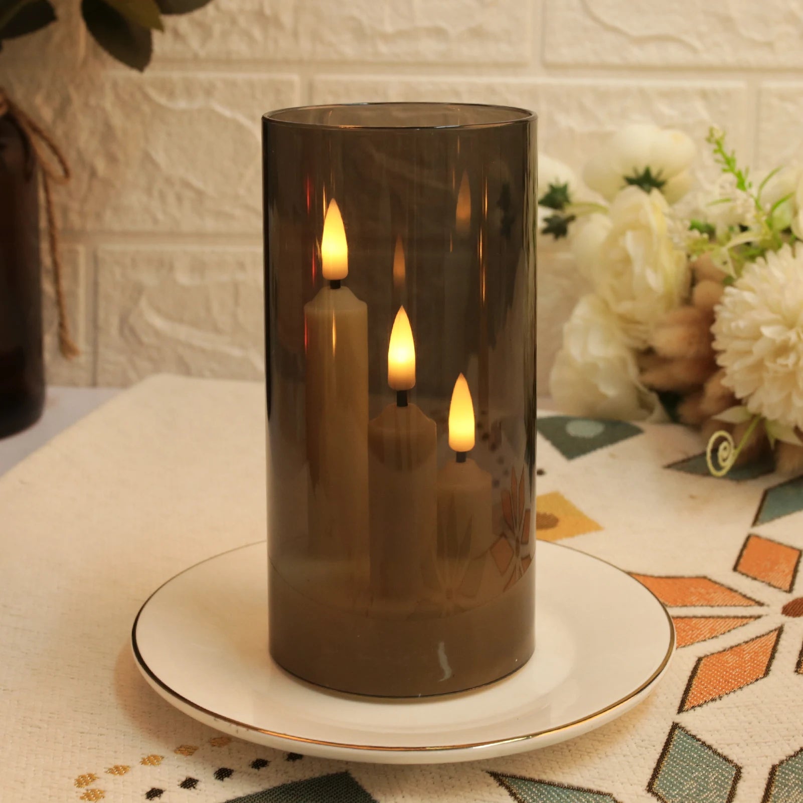 Flameless 3 in 1 LED Taper Candles with 15CM Lampshade Battery