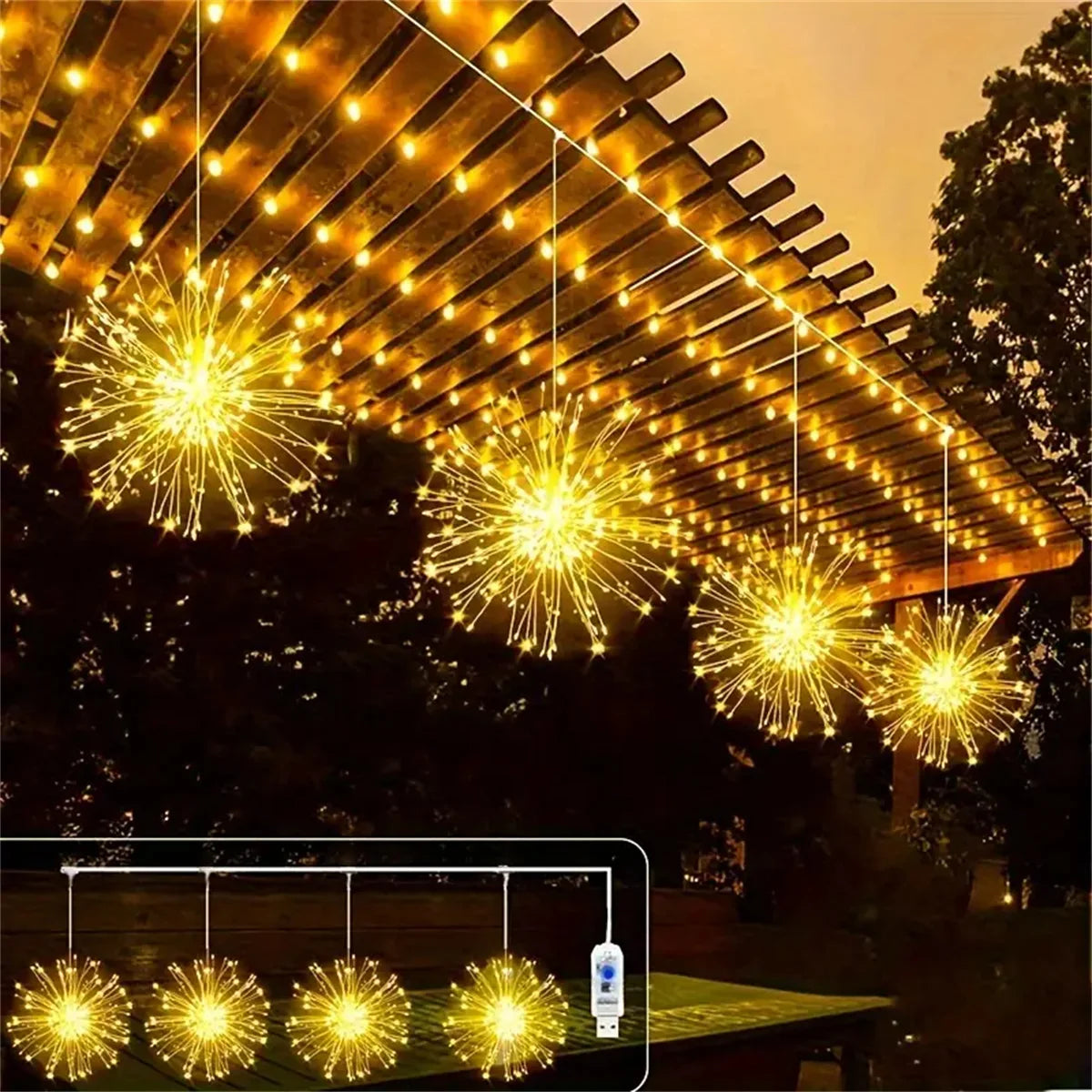 LED fireworks light string USB hanging fairy light 360LED 8-mode decoration