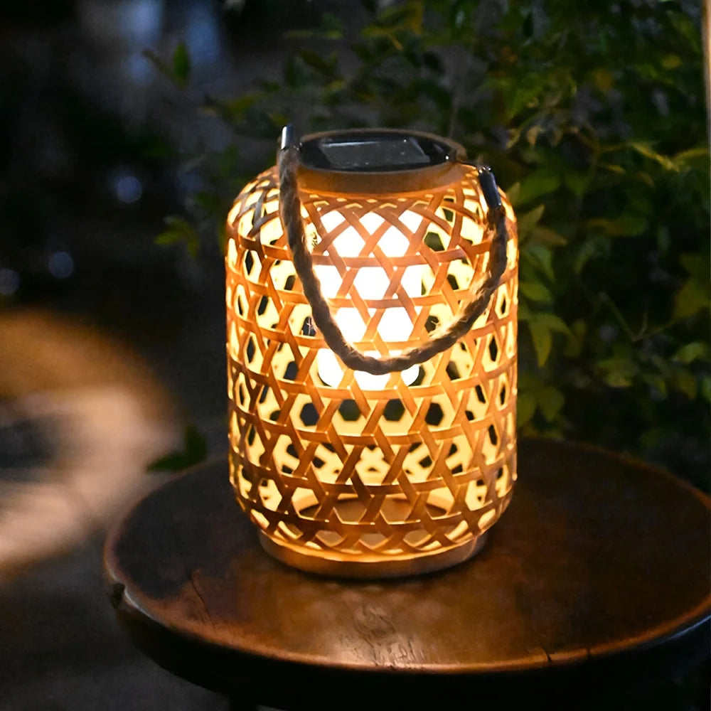 Solar Powered Rattan Lantern Chandelier Plastic Material