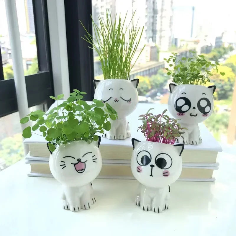 Ceramic Flowerpot Mini Cat Cartoon