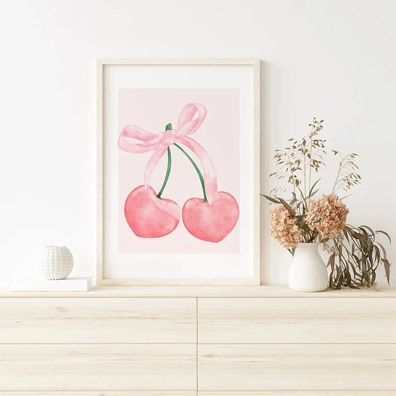 Trendy Pink Bows Set of 3-Watercolor Preppy Posters Decoration