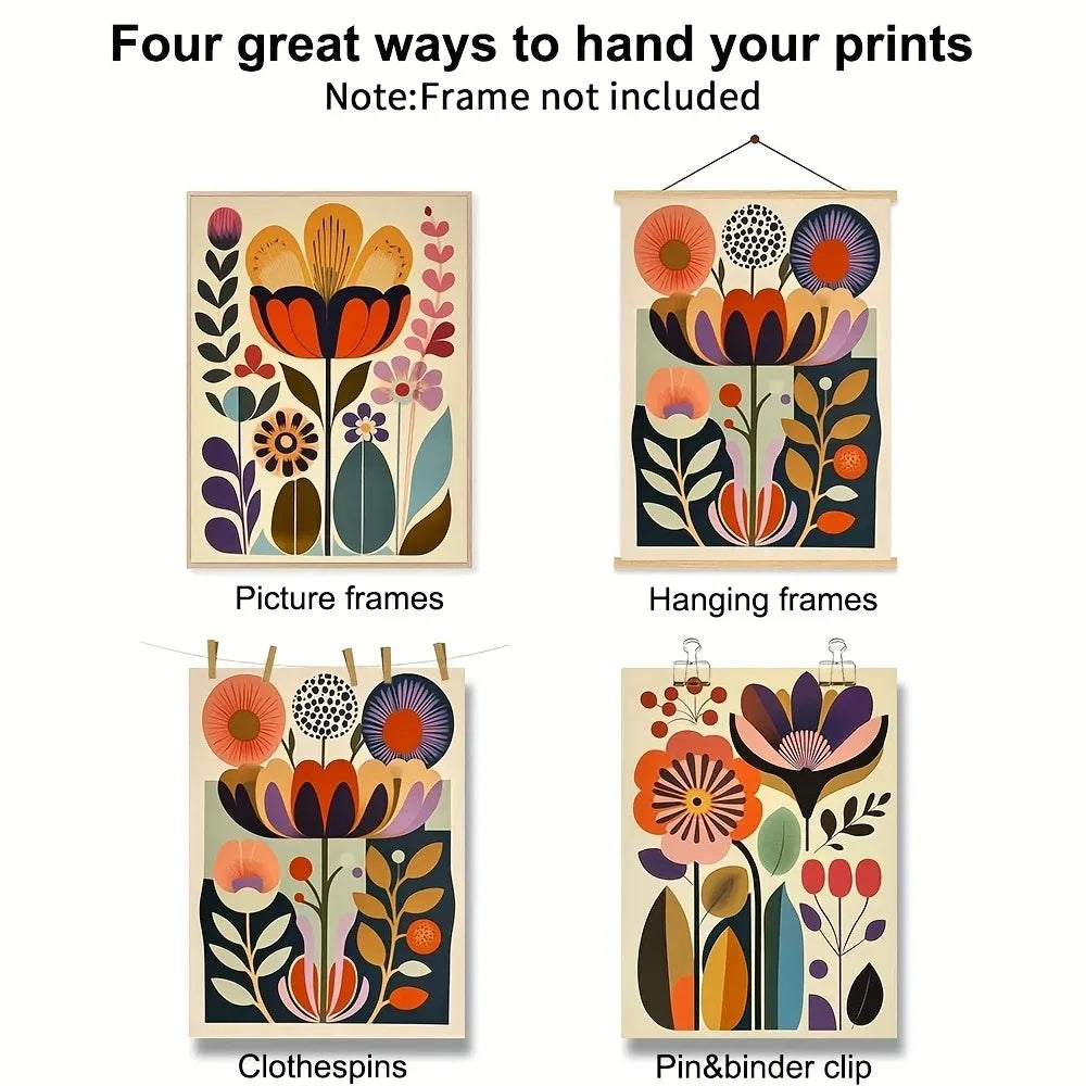 Scandinavian Folk Art Floral Canvas Nordic Home Decor