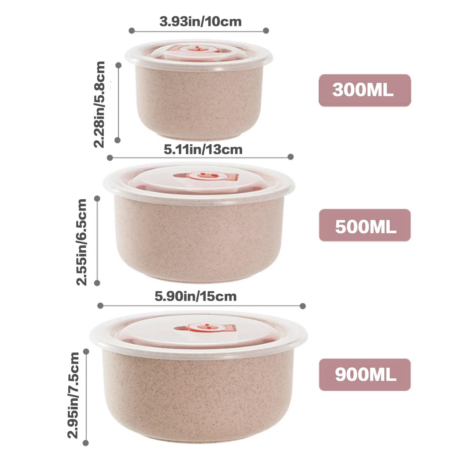 Set of 3 containers for storing food suitable for microwaves ideal for preparing snacks and travel