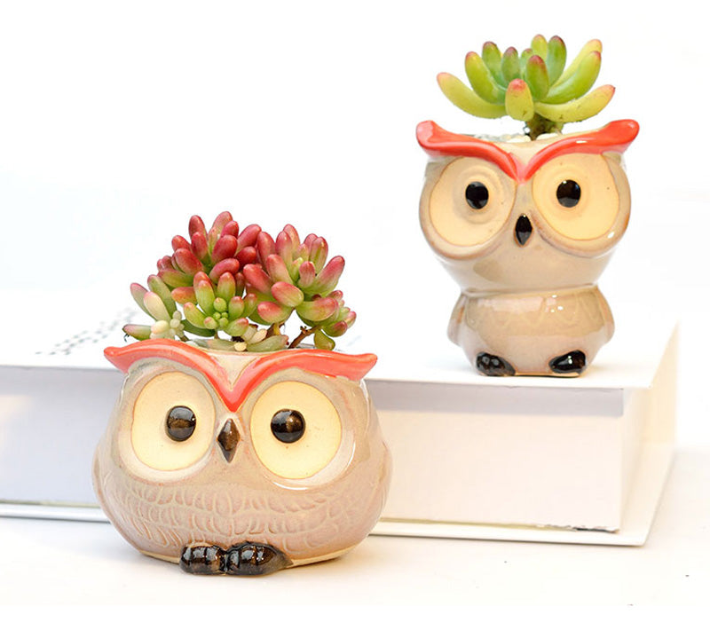 Ceramic Owl Flower Pot Garden Office Decoration