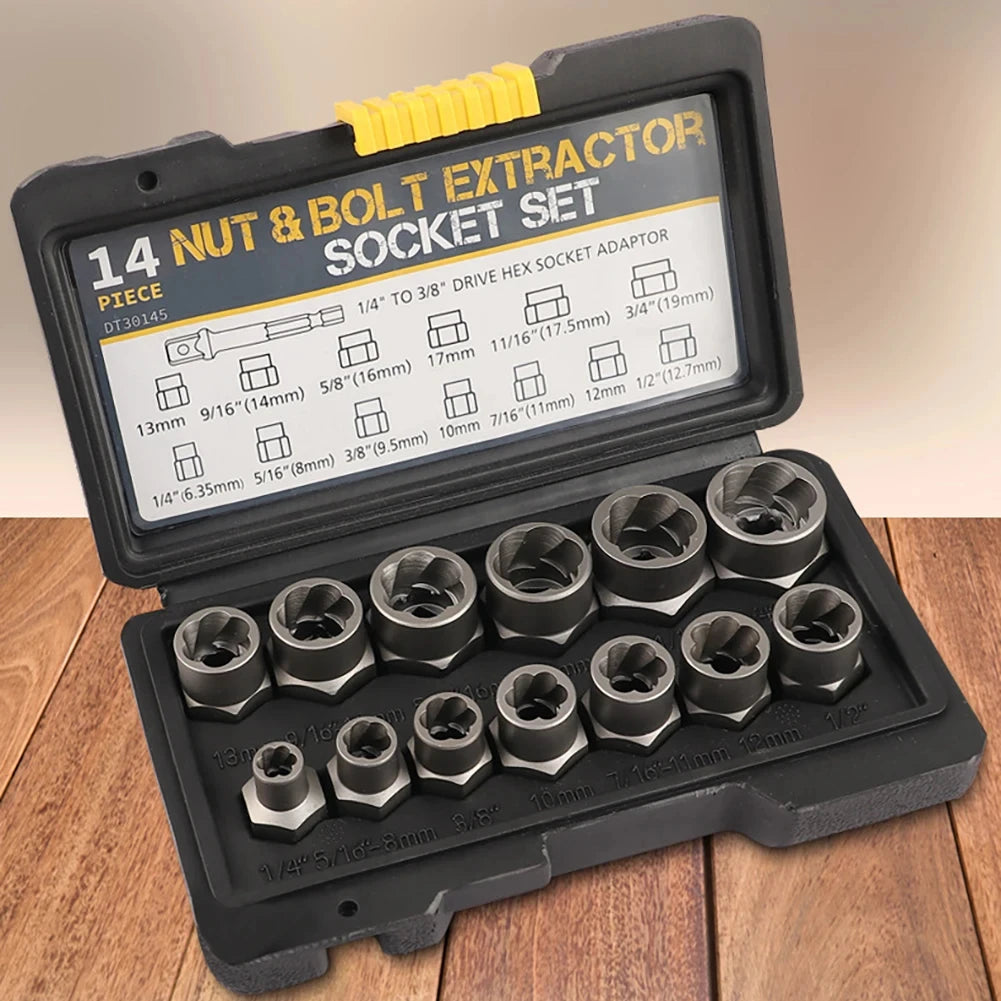 Impact Bolt & Nut Remover Set Cr-Mo Steel Bolt Extractor Tool