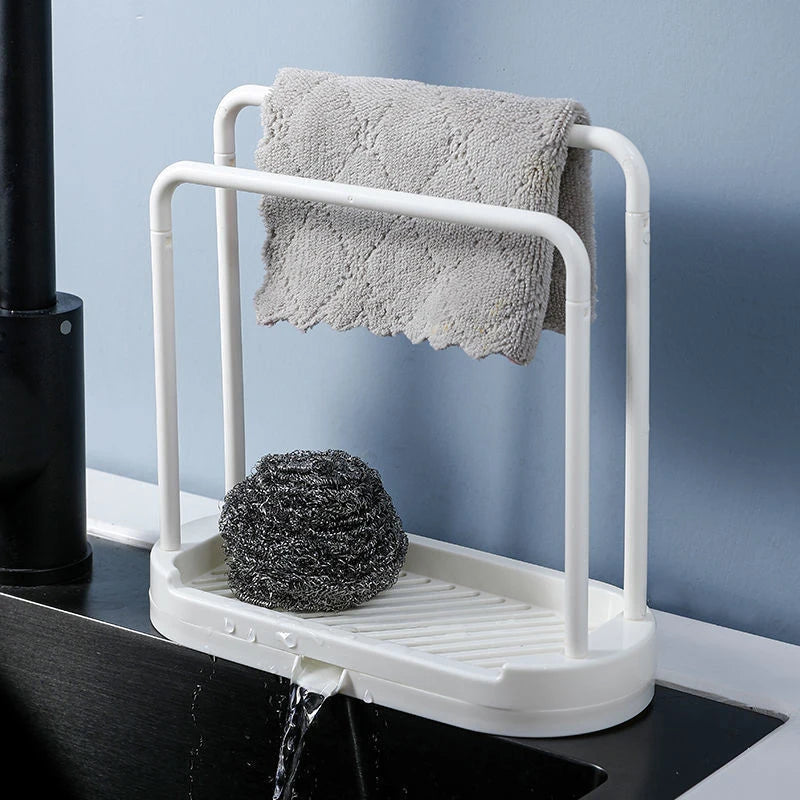 Double-layer dishwashing towel drainer, countertop sponge storage holder, made of steel wire