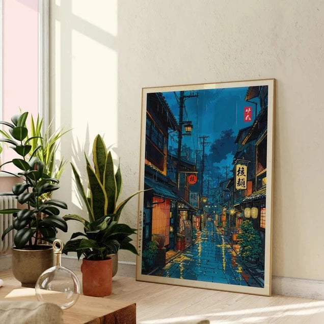 Japanese Tokyo Teahouse Cartoon Canvas Print Anime City Decor