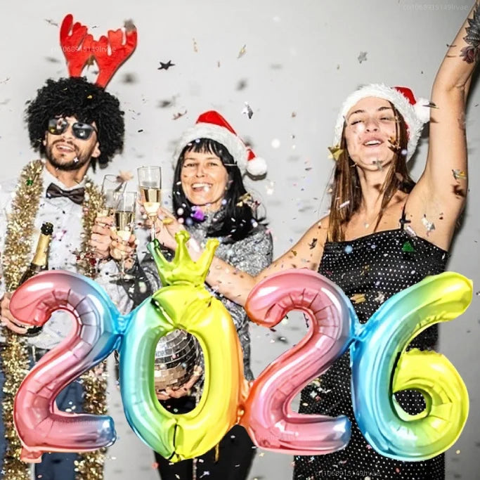 2026 Gold Crown Foil Number Balloons for 2026 - New Year Christmas Eve Festival Party