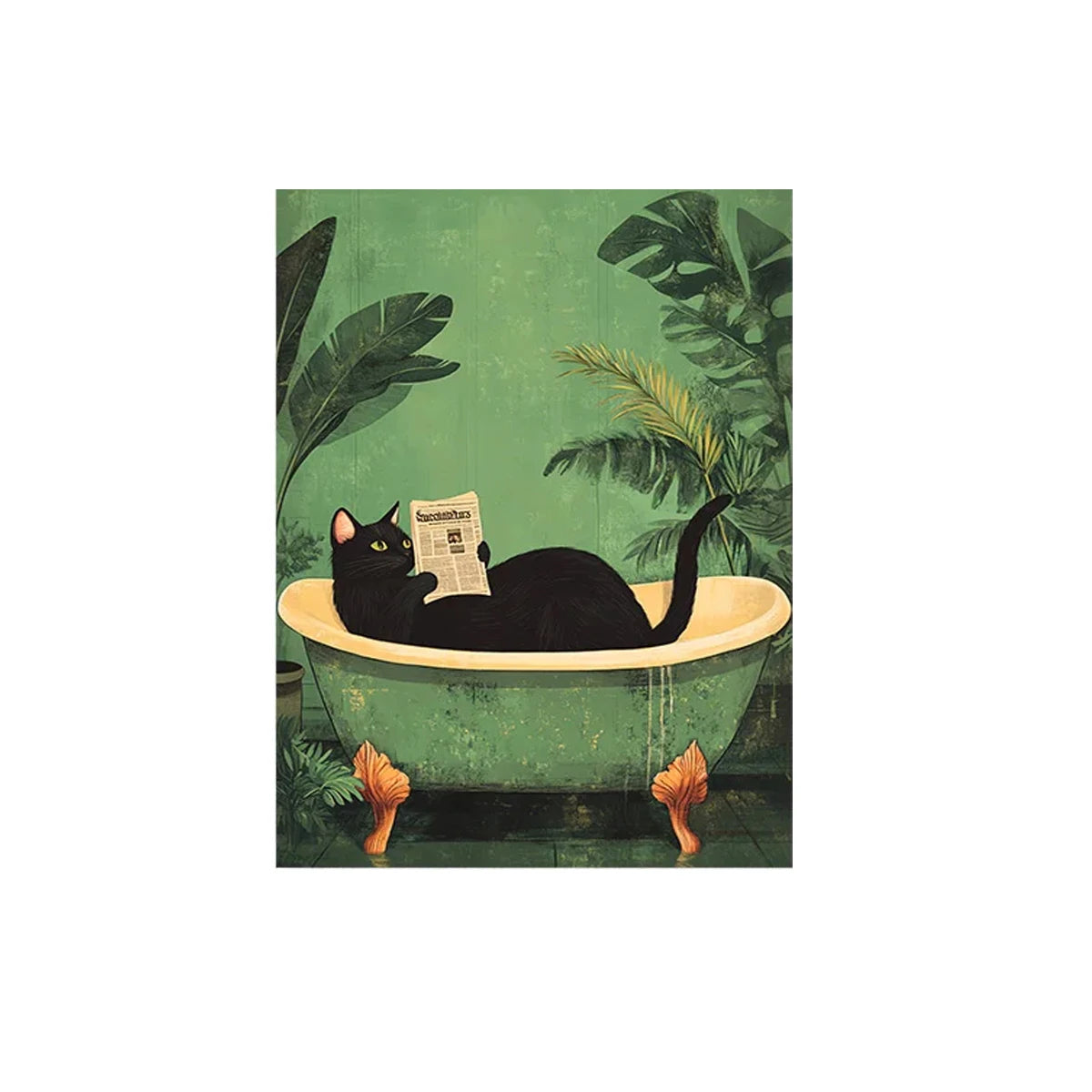 Black Cat Canvas Poster Retro Animal Toilet Wall Art Prints Decor