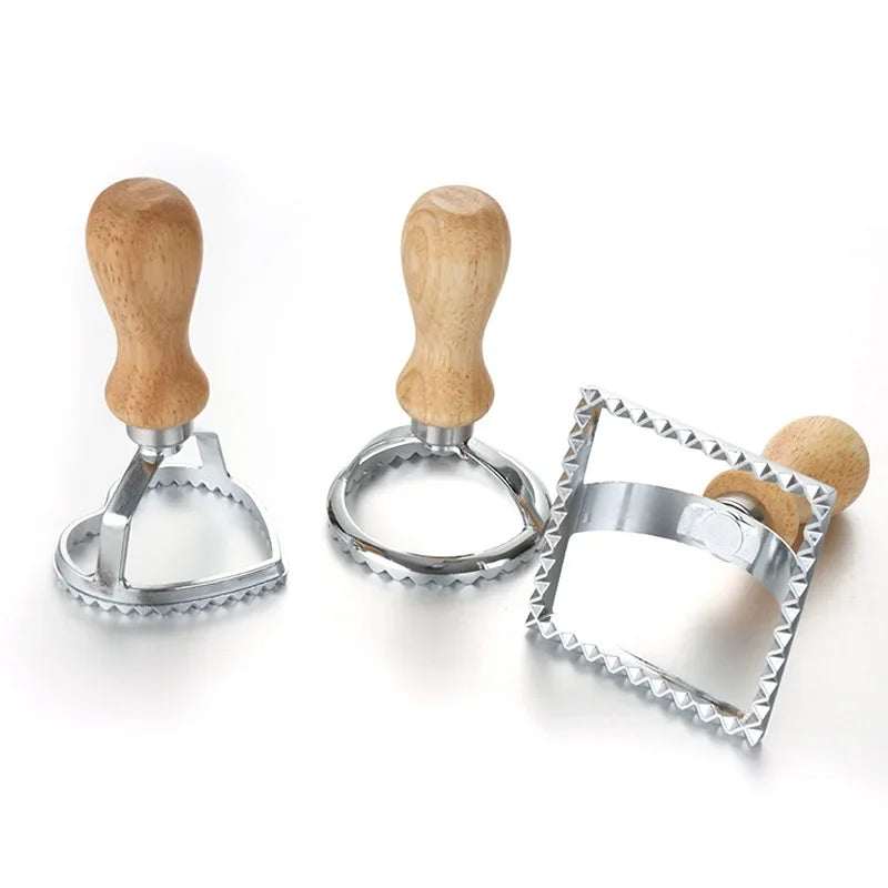 Set of stainless steel cutters dough press and cutter ravioli and biscuit.