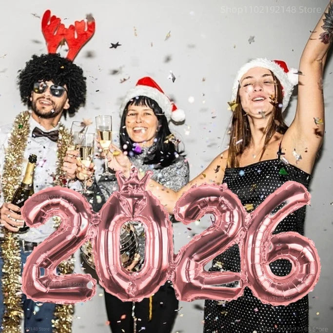 2026 Gold Crown Foil Number Balloons for 2026 - New Year Christmas Eve Festival Party