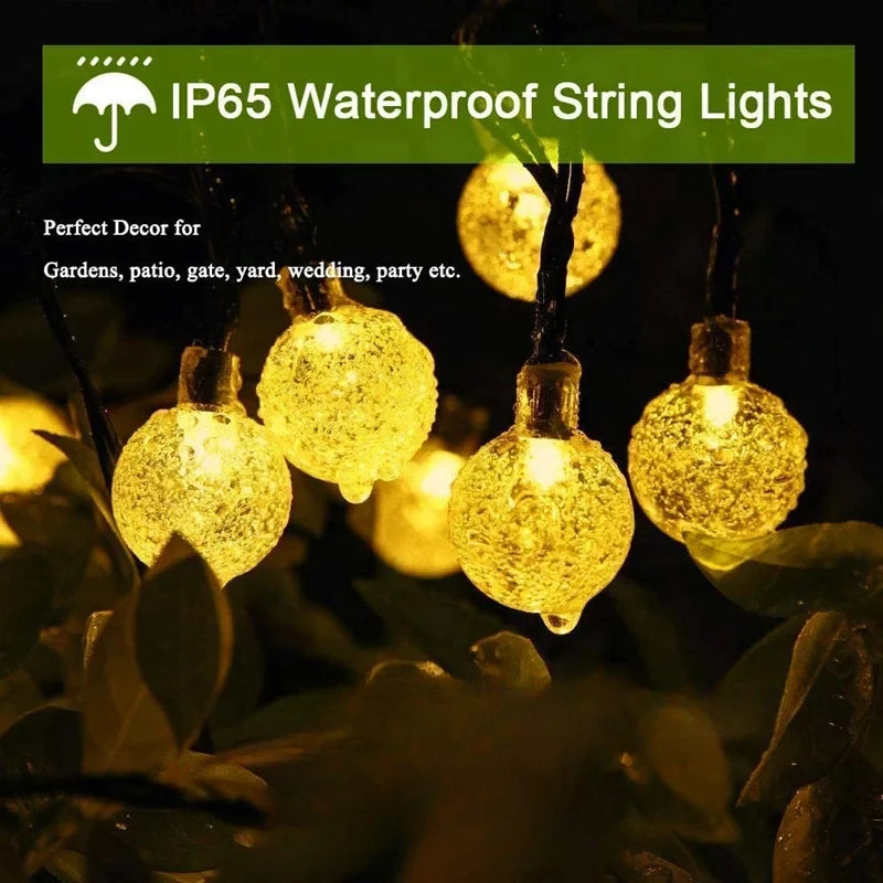 LED Solar String Lights Outdoor 60 Leds Waterproof Crystal Globe Decor