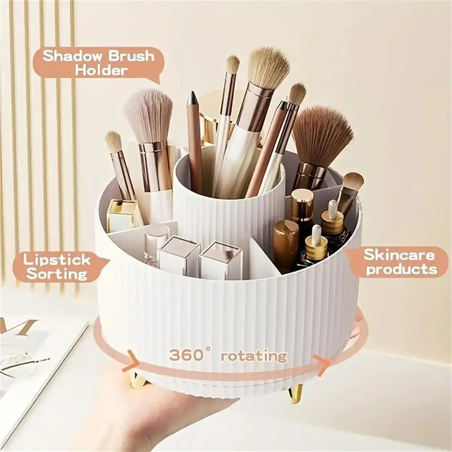 360° Rotating Makeup Organizer - 1pc Plastic Cosmetic Storage with 5 Compartments