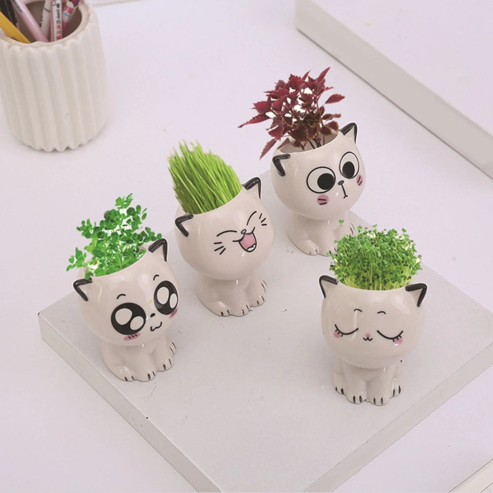 Ceramic Flowerpot Mini Cat Cartoon
