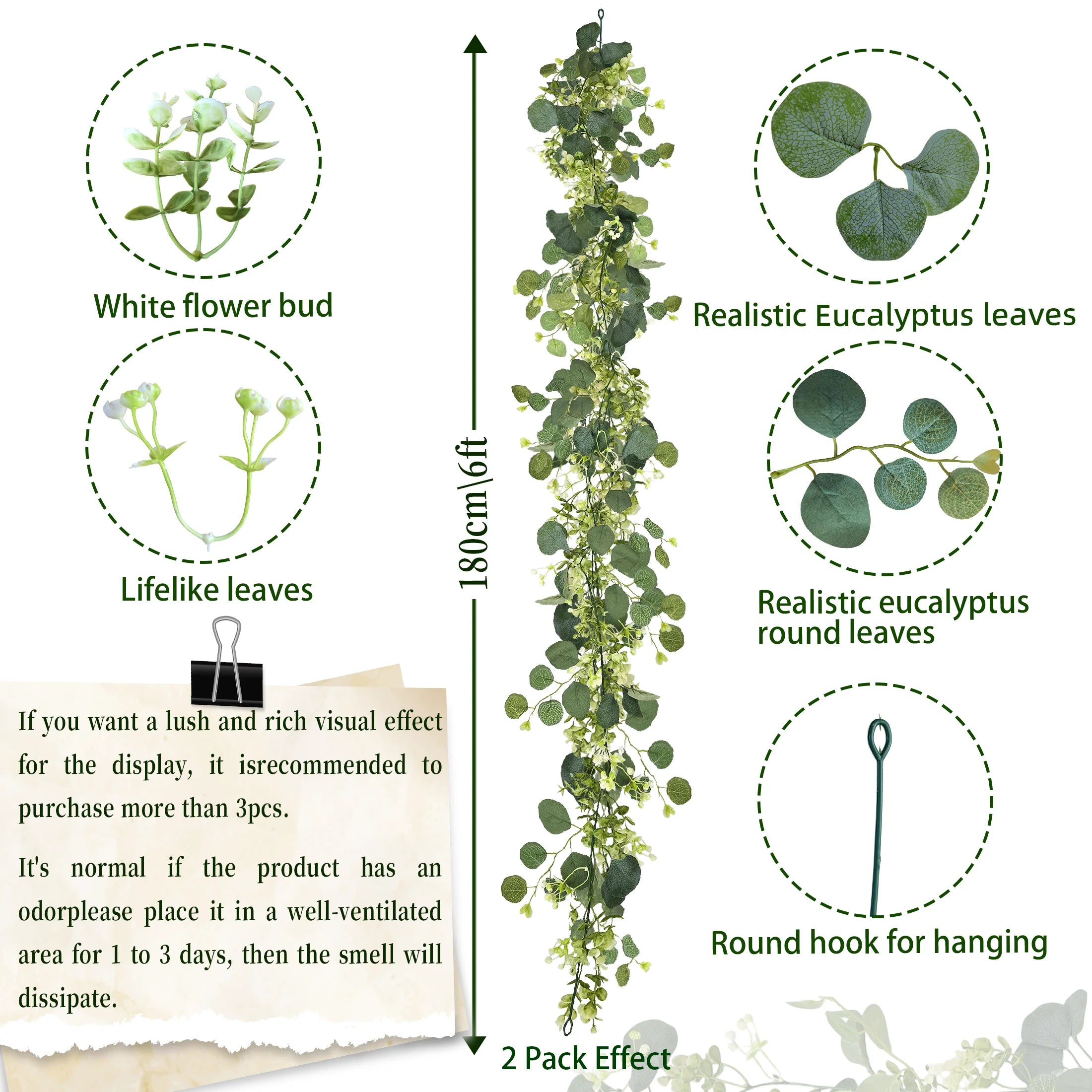 1pc Artificial Eucalyptus Leaves Greenery Garland - Faux Eucalyptus Garland for Home and Party