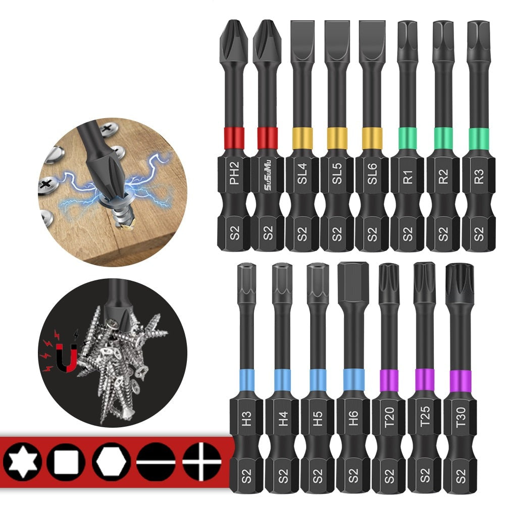 15PCS Magnetic Batch Head Impact Strong Electric Screwdriver Bit Set Magnetic Case - enoughdream.com