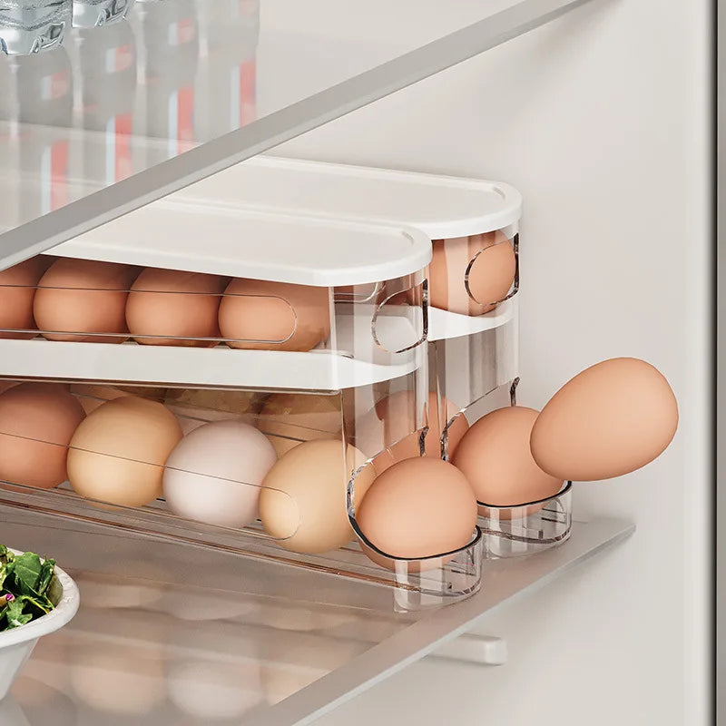 Double Layer Rolling Egg Dispenser Refrigerator Egg Storage