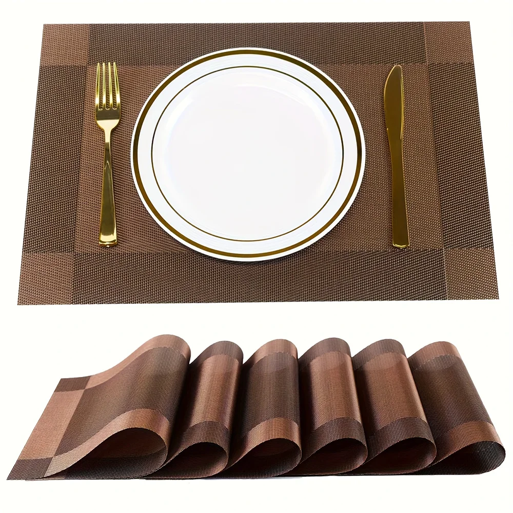 Place Mats for Kitchen Dining Table - Heat-Resistant Anti-Skid Stain Washable PVC