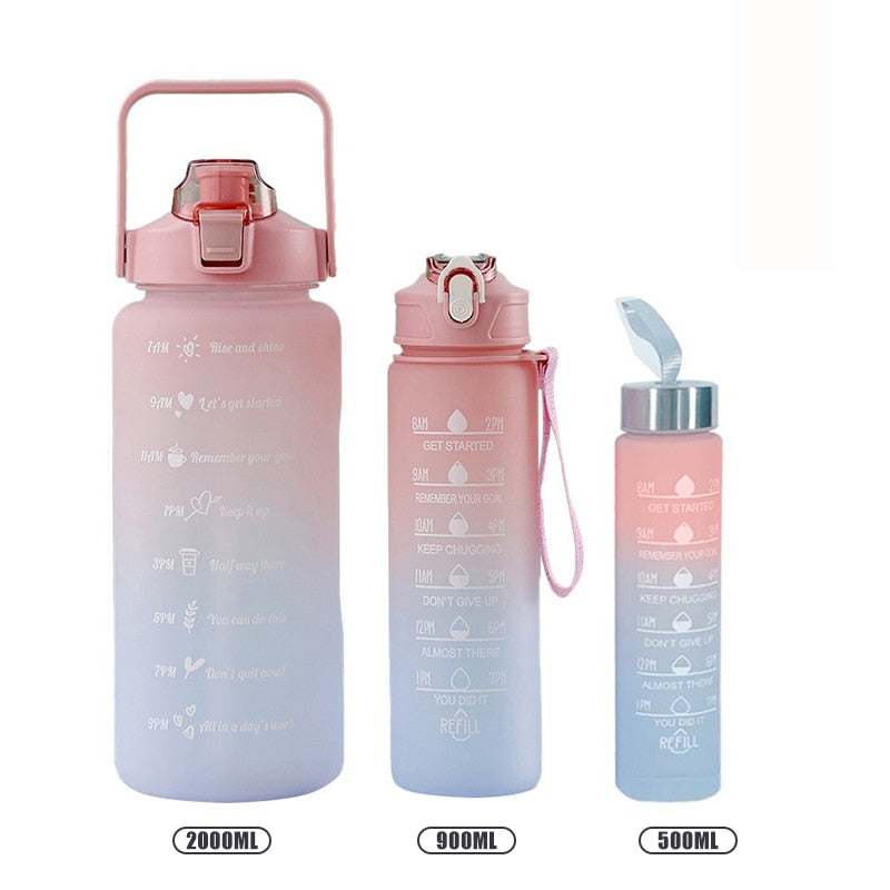 KIT 3 GARRAFAS 2Litros 900ml 300ml Squeeze Fases Motivadoras Adesivos 2D 3D - enoughdream.com