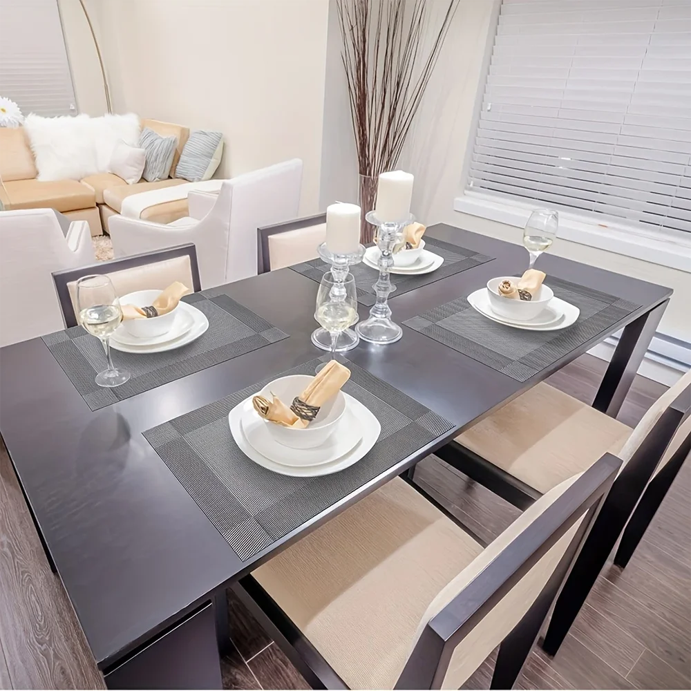 Place Mats for Kitchen Dining Table - Heat-Resistant Anti-Skid Stain Washable PVC