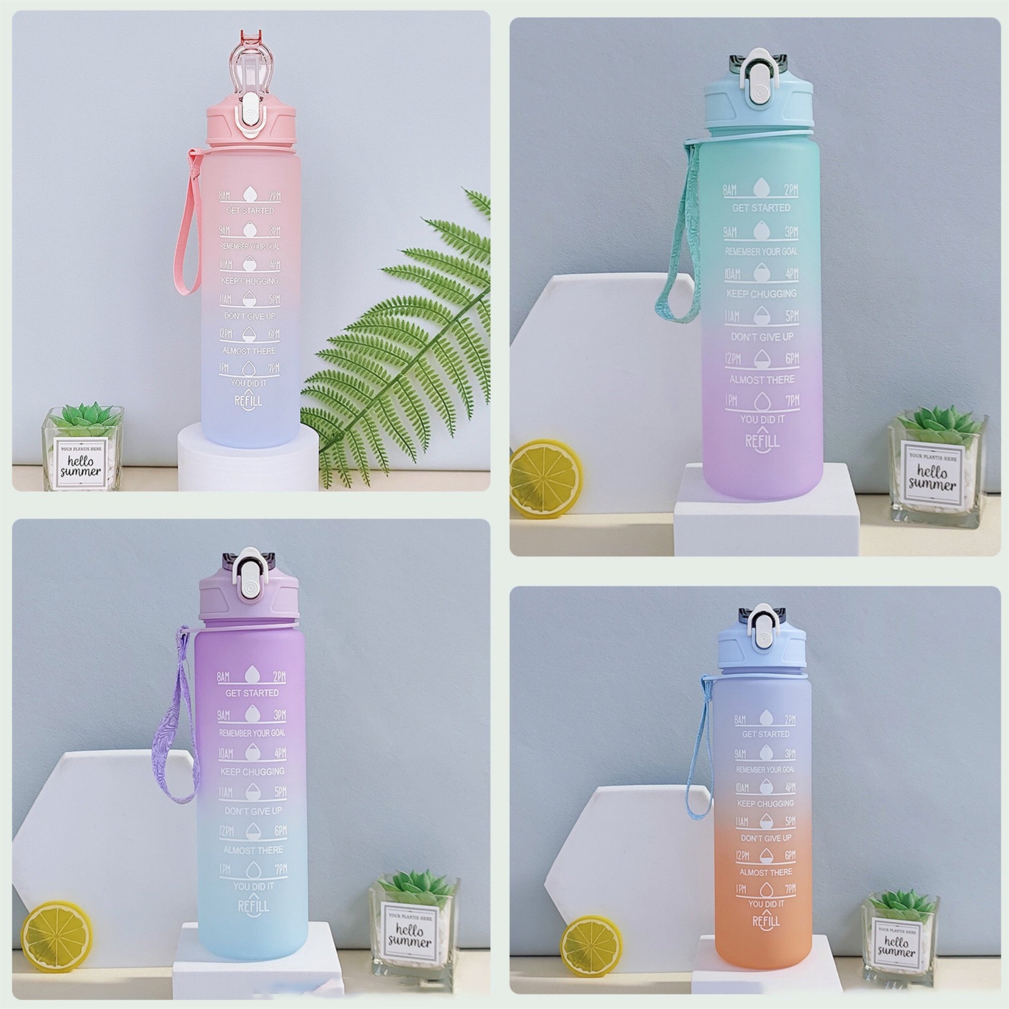 KIT 3 GARRAFAS 2Litros 900ml 300ml Squeeze Fases Motivadoras Adesivos 2D 3D - enoughdream.com