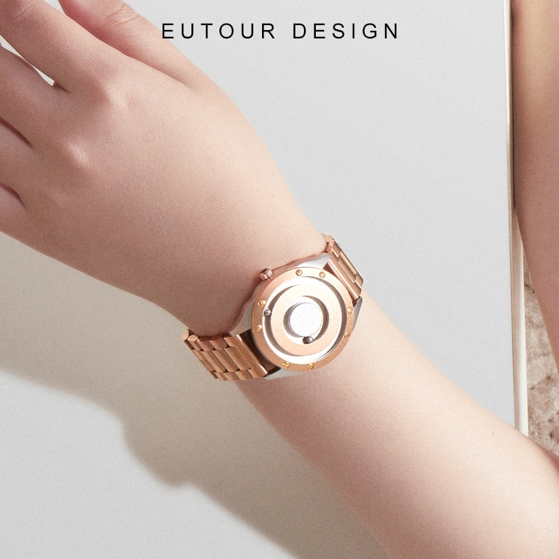 EUTOUR 2023 New Arrival Men's & Women's Pair Magnetic Glass-free Ball Bearing Quartz Watch Stainless Steel Bracelet - enoughdream.com