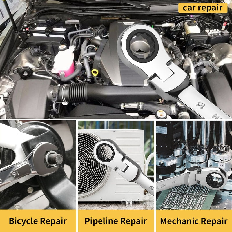 Flex Head Ratcheting Wrench Set,Combination Ended Spanner kits - enoughdream.com