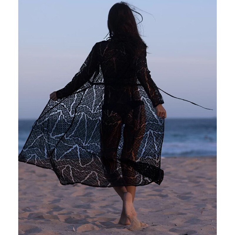 Long Crochet Beach Cover up Robe de Plage Swimsuit - enoughdream.com