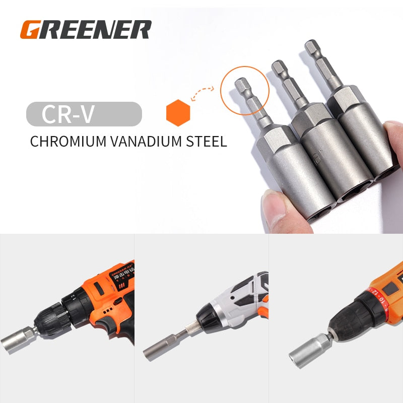 Greener One Pcs 80mm Length Extra Deep Bolt Nut Driver Bit 6.35mm Hex Shank Wrench Socket Screw Driver for Power Tool - enoughdream.com