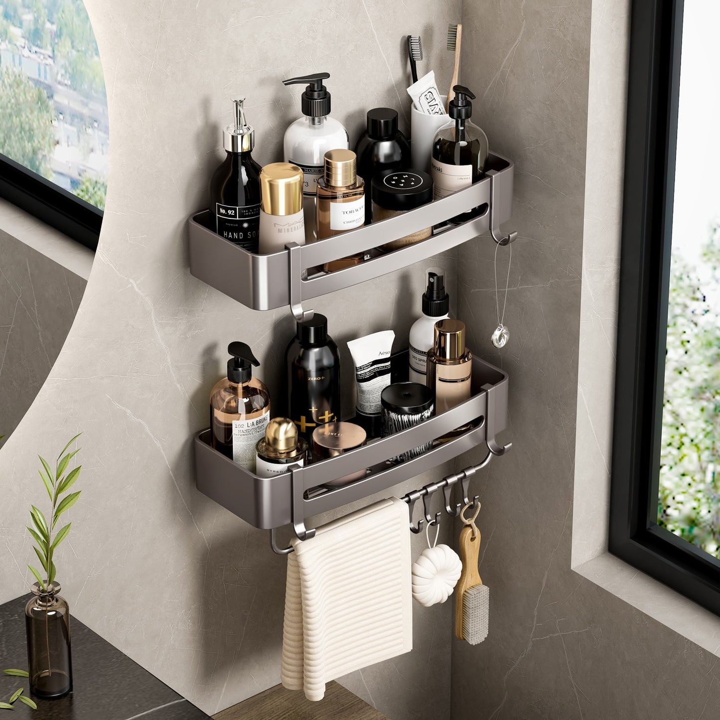 Shelf No Drilling Aluminum Above The Toilet Wall Mounted Bathroom Organizer - enoughdream.com