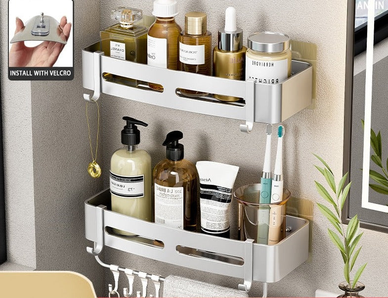 Shelf No Drilling Aluminum Above The Toilet Wall Mounted Bathroom Organizer - enoughdream.com