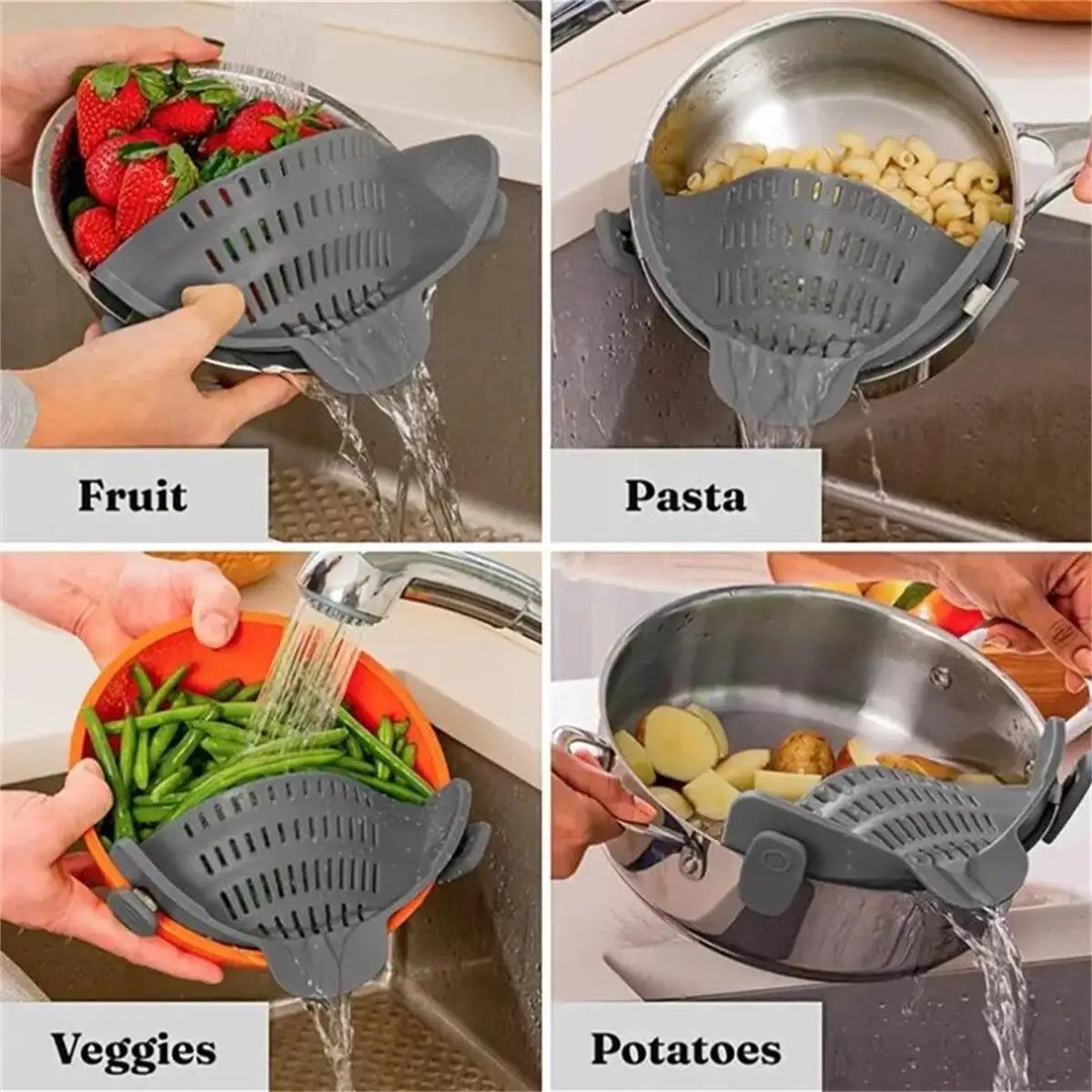Pot Strainer Adjustable Clip On  For Pots Pans And Bowls