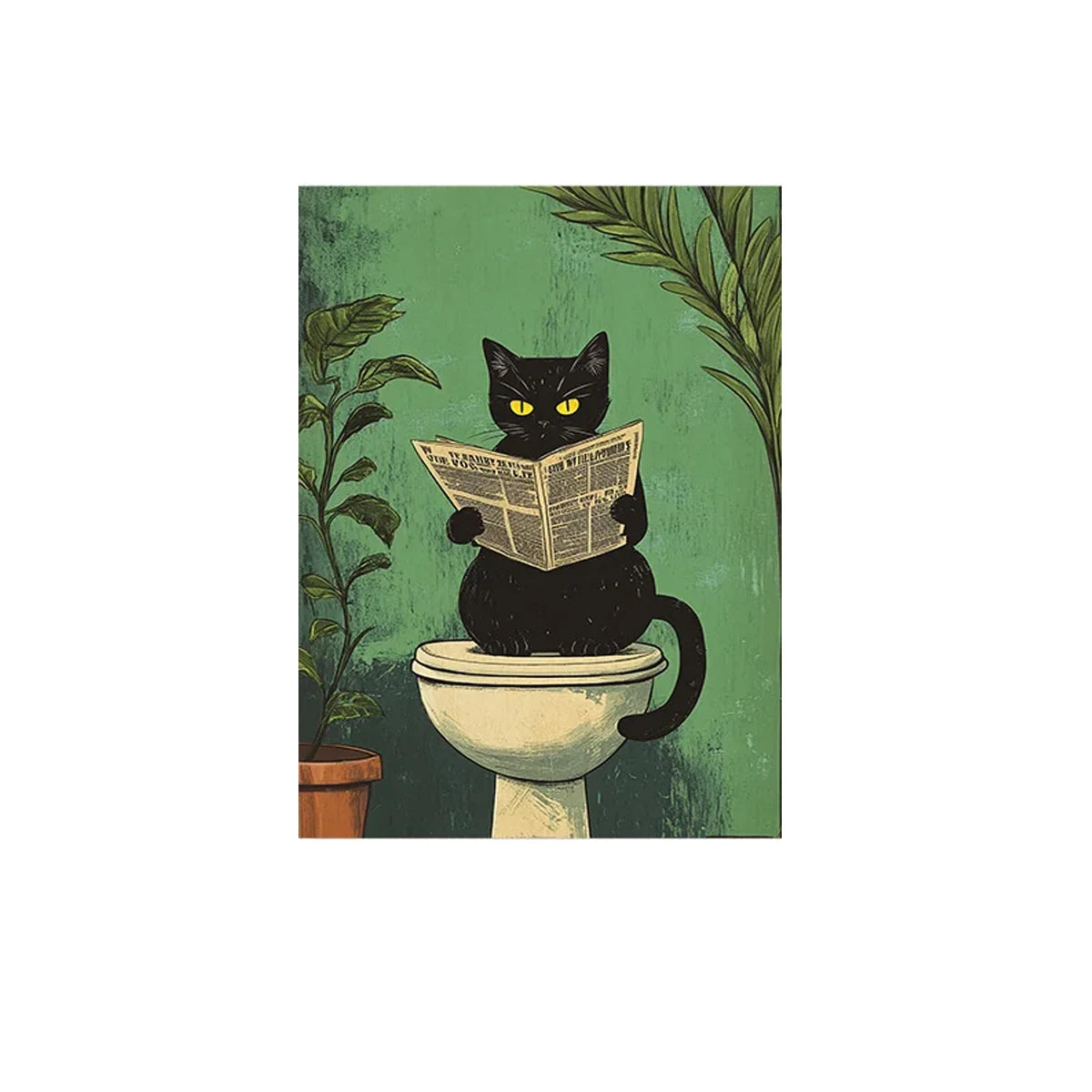 Black Cat Canvas Poster Retro Animal Toilet Wall Art Prints  Decor
