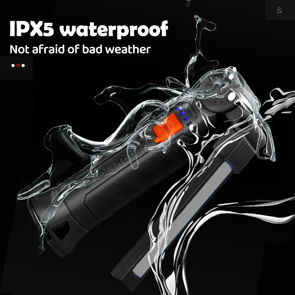 LED Folding Flashlight with Magnetic Base COB Light 360°Rotate