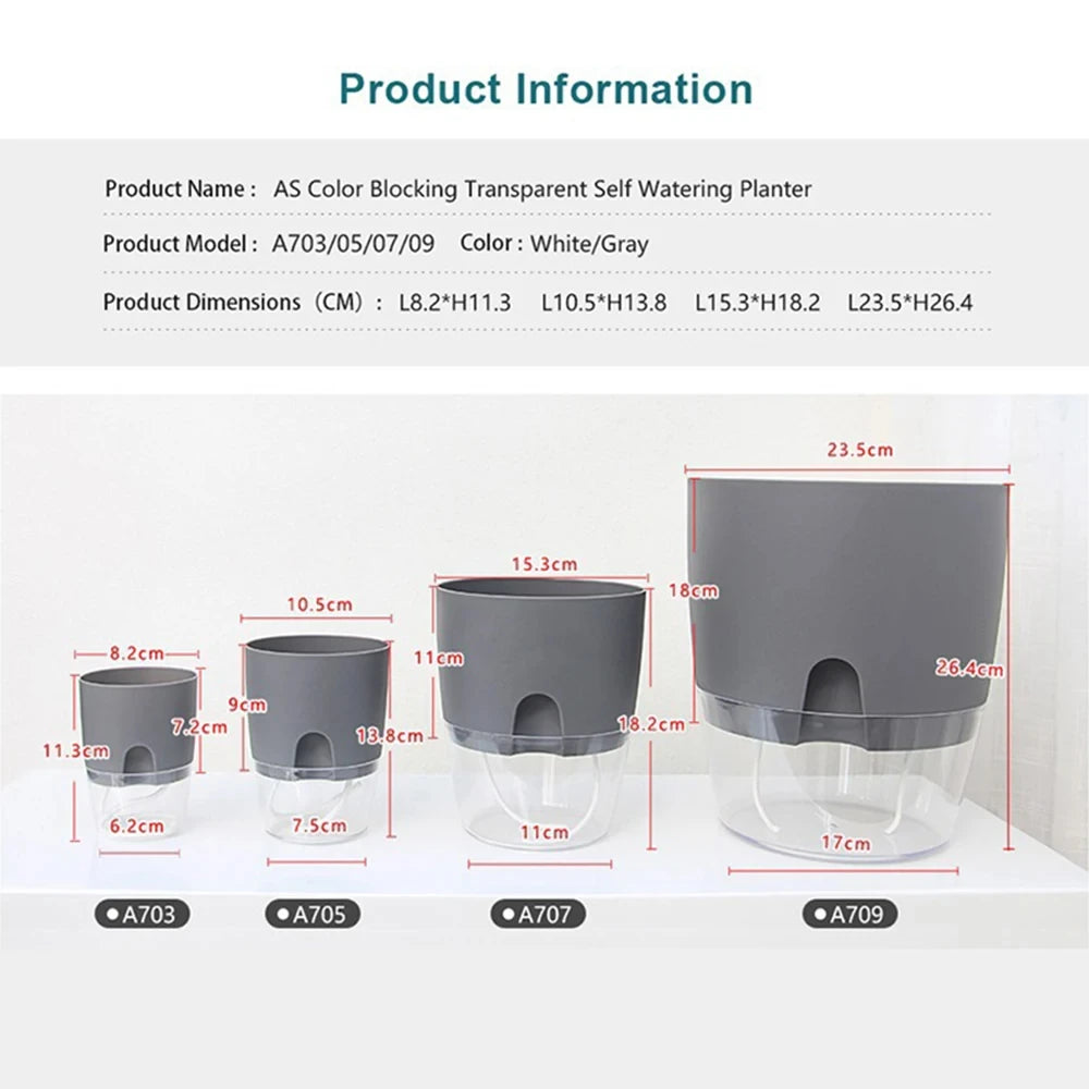 Transparent Double Layer Plastic Flower Pot Self Watering Flowerpot