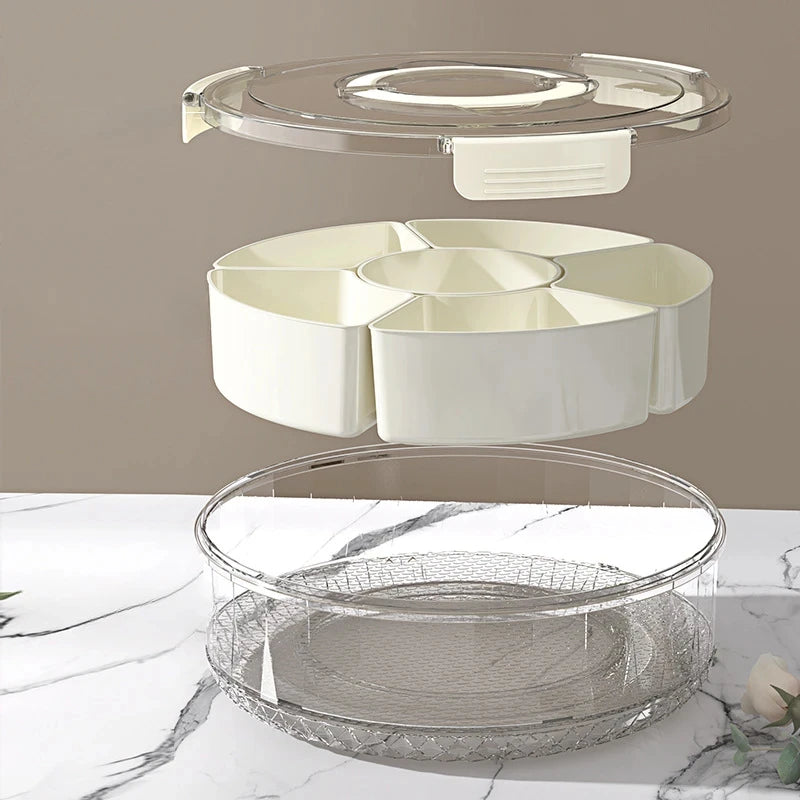 Food storage with 5 compartments, rotating storage container