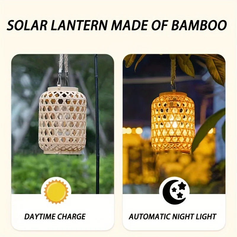 Solar Powered Rattan Lantern Chandelier Plastic Material