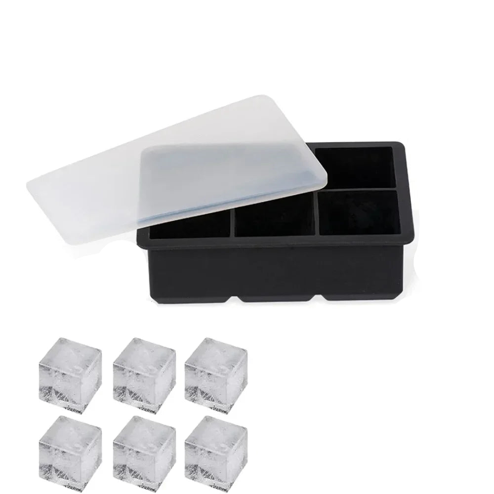 Square Gelo Shape with Tampa, 4/6/8 Cavities for Uísque, Coquetel e Café