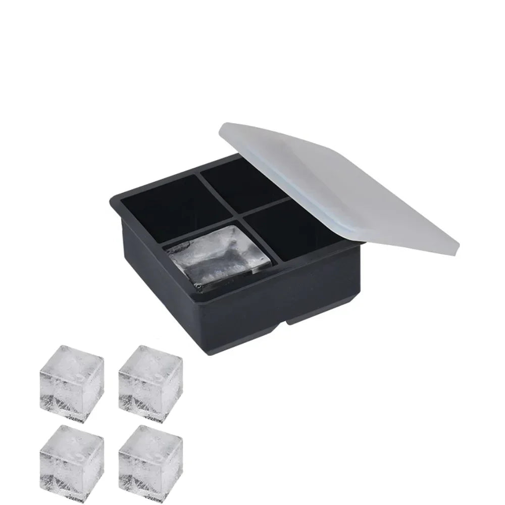 Square Gelo Shape with Tampa, 4/6/8 Cavities for Uísque, Coquetel e Café