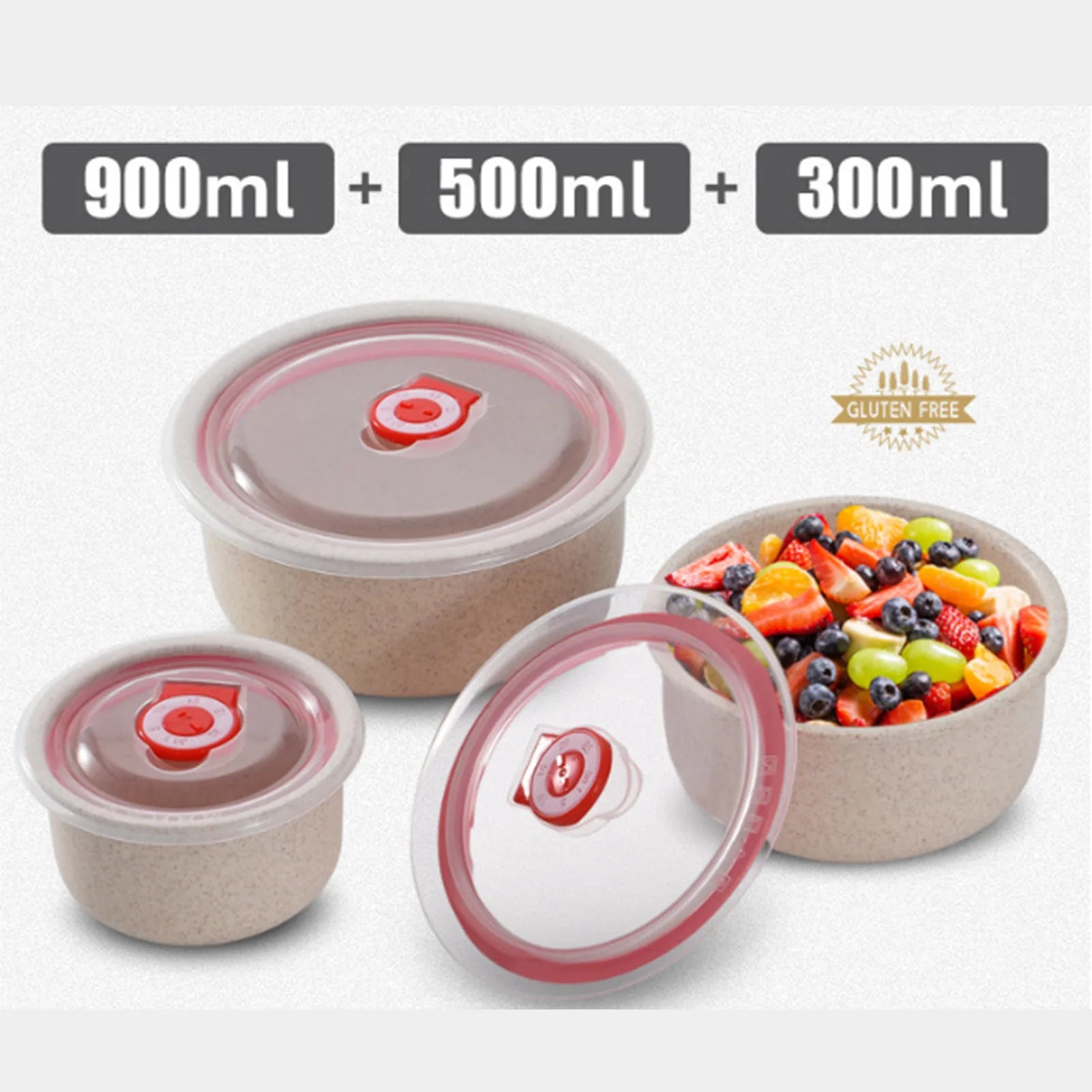 Set of 3 containers for storing food suitable for microwaves ideal for preparing snacks and travel