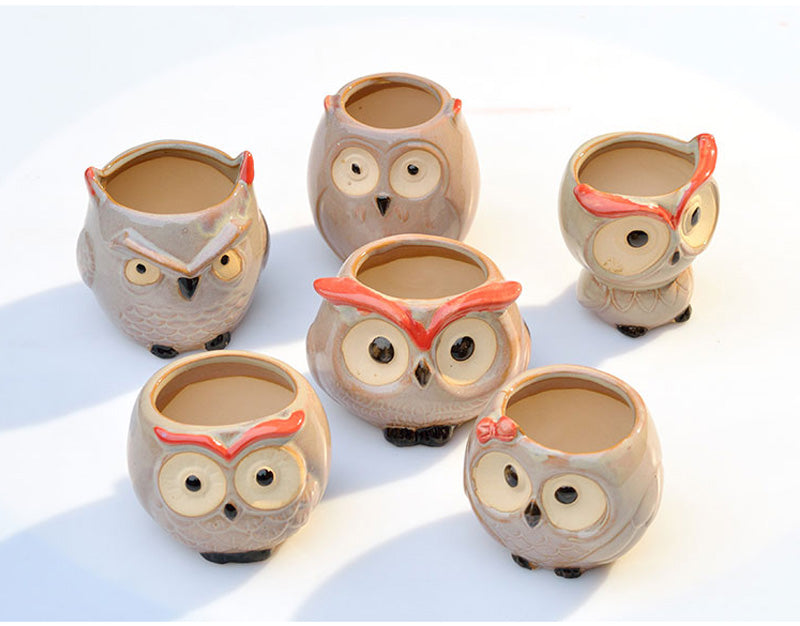 Ceramic Owl Flower Pot Garden Office Decoration