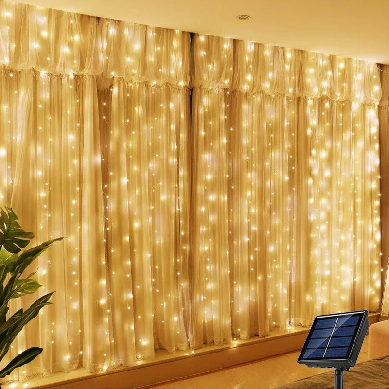 Solar LED Curtain Light Outdoor Garland Solar Fairy String  Garden Christmas Decor