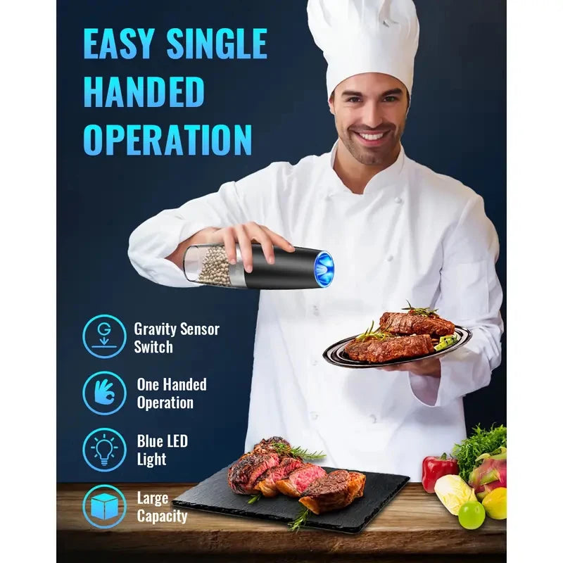 Gravity Electric Salt And Pepper Mill - Tilt To Grind Automatically Battery Powered