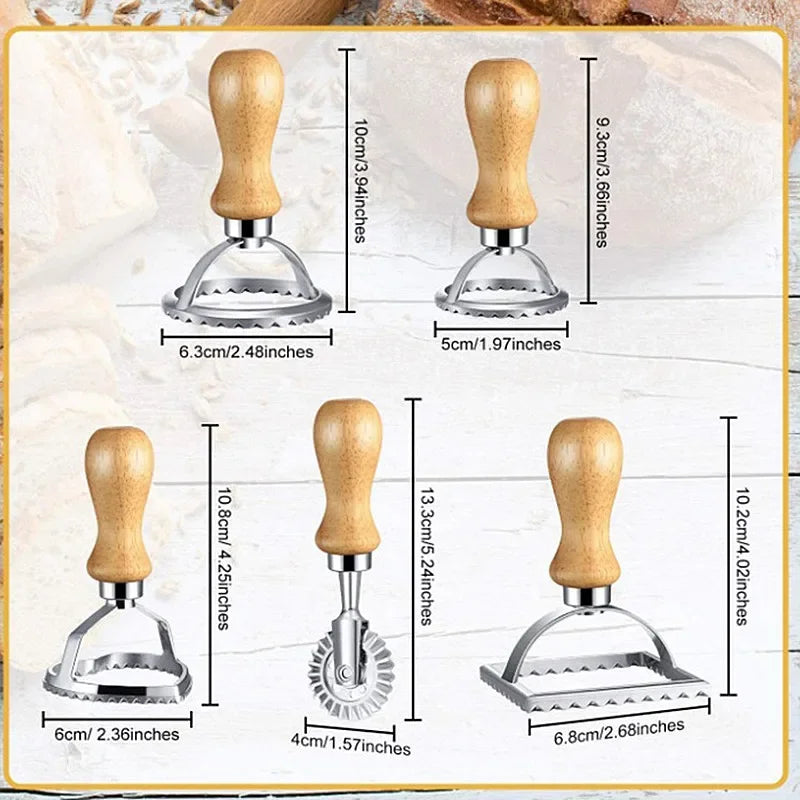 Set of stainless steel cutters dough press and cutter ravioli and biscuit.