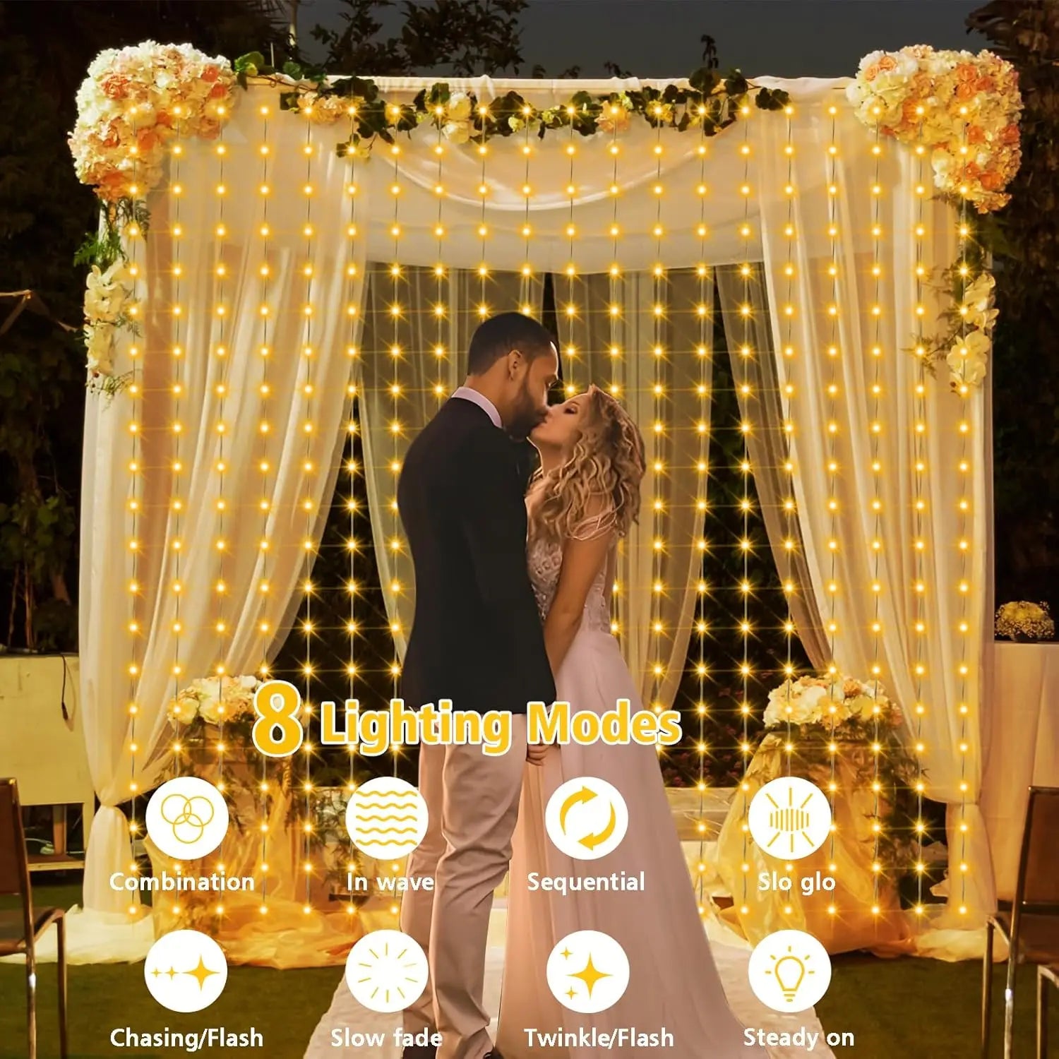 Solar Curtain Light LED Outdoor Waterproof 300leds Garland Decoration String