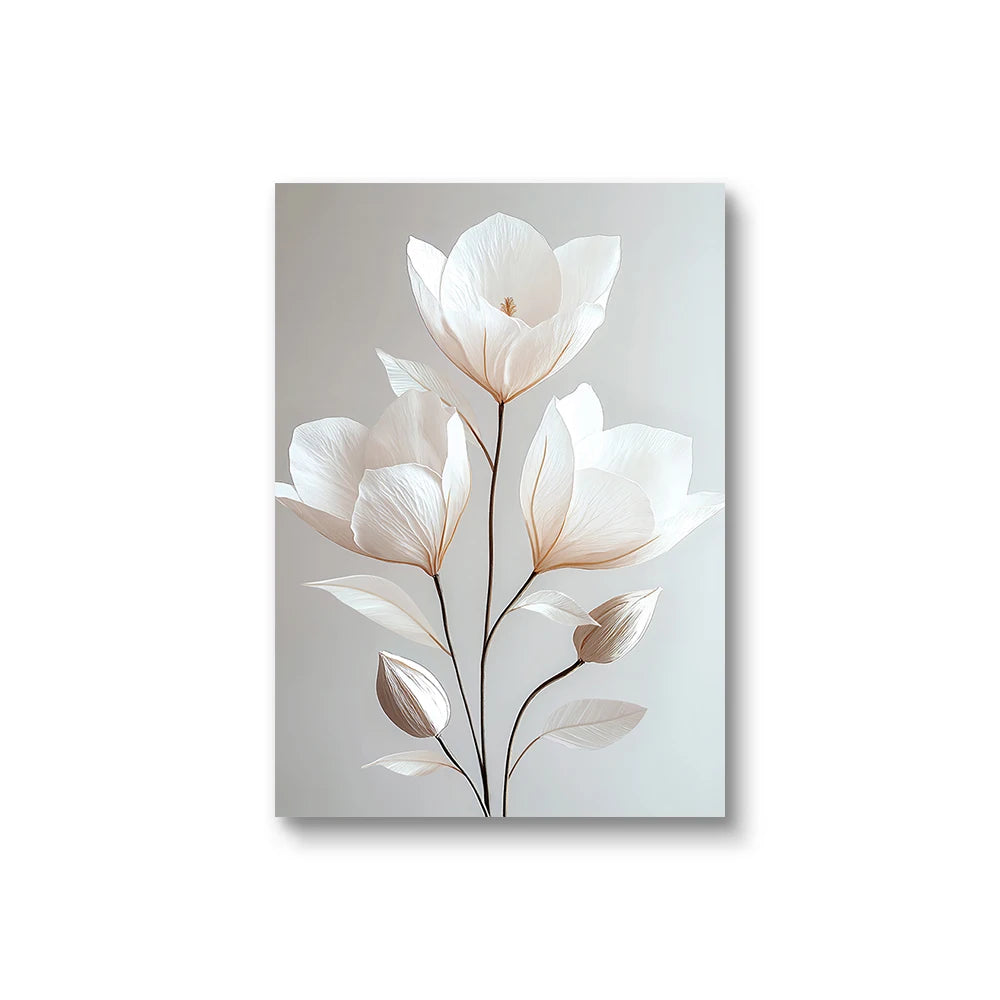 Nordic Beige Peony Flowers Canvas Painting Modern Floral Decoration