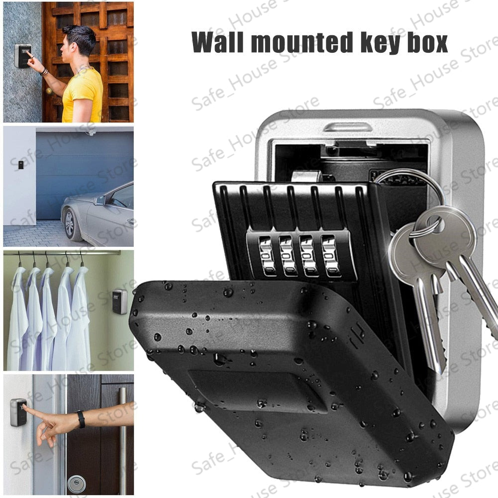 Wall Mount Key Lock Box 4 Digit Password Code Security Lock No Key - enoughdream.com