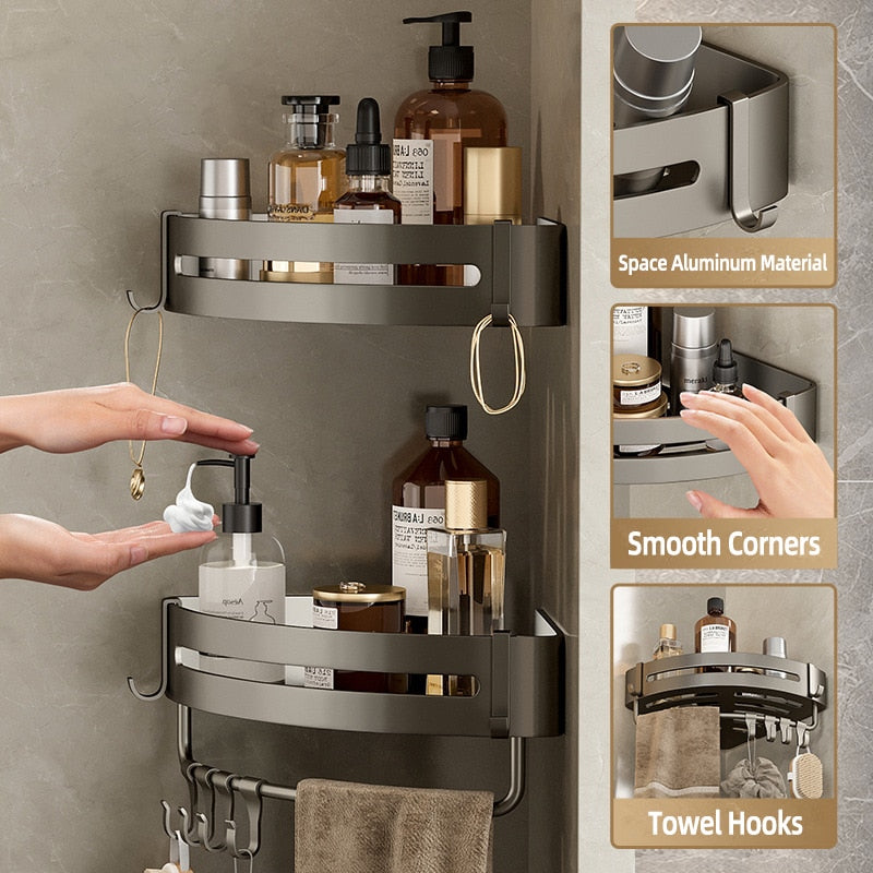 Shelf No Drilling Aluminum Above The Toilet Wall Mounted Bathroom Organizer - enoughdream.com